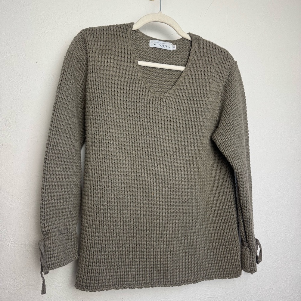Willow Fisherman Knit Tie Wrist Misty Sandy Pullover Sweater